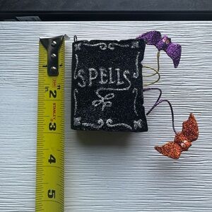 Pier 1 spell book bat wings Halloween ornament glitter RARE vintage Xmas tree